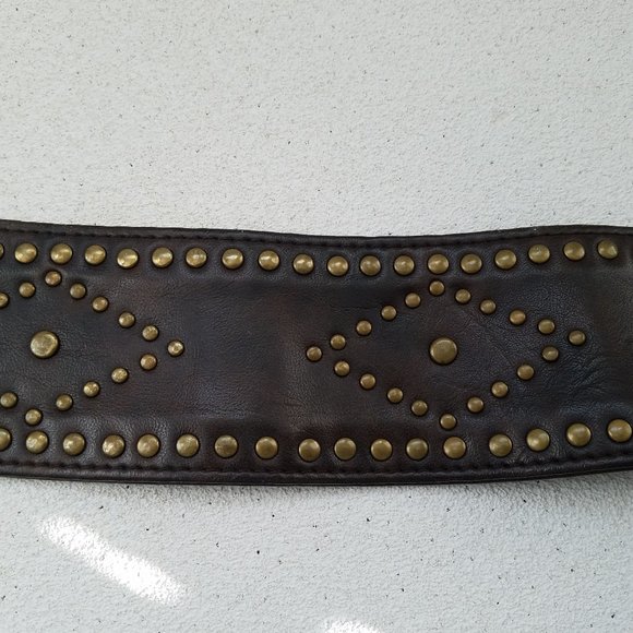 Wide Brown Faux Leather Belt with Gold Grommets - Picture 5 of 8